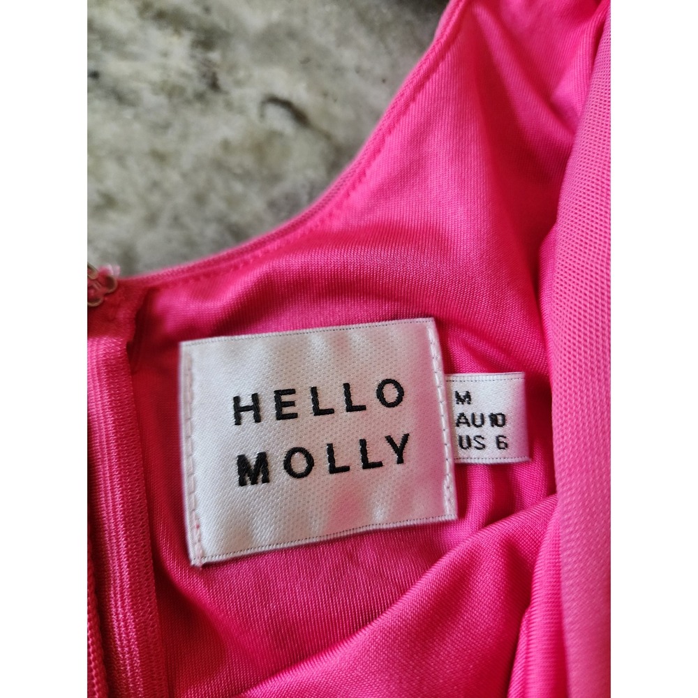 Hello Molly Pink One Shoulder Ruched Mesh Puff Sleeve Bodysuit US 6 M - Picture 5 of 7